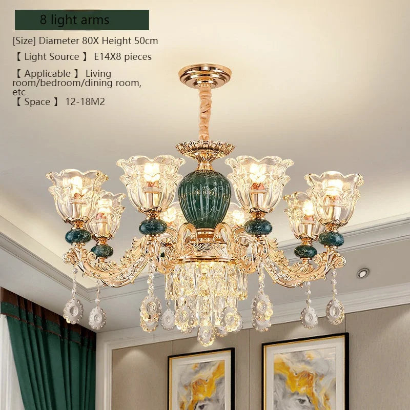 LED Crystal Ceramic Retro Ceiling Chandelier European Style Lamp Living Room Bedroom Villa Duplex Plant Fun Luxury Chandelier - https://mohammadcollection.com