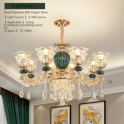 LED Crystal Ceramic Retro Ceiling Chandelier European Style Lamp Living Room Bedroom Villa Duplex Plant Fun Luxury Chandelier - https://mohammadcollection.com