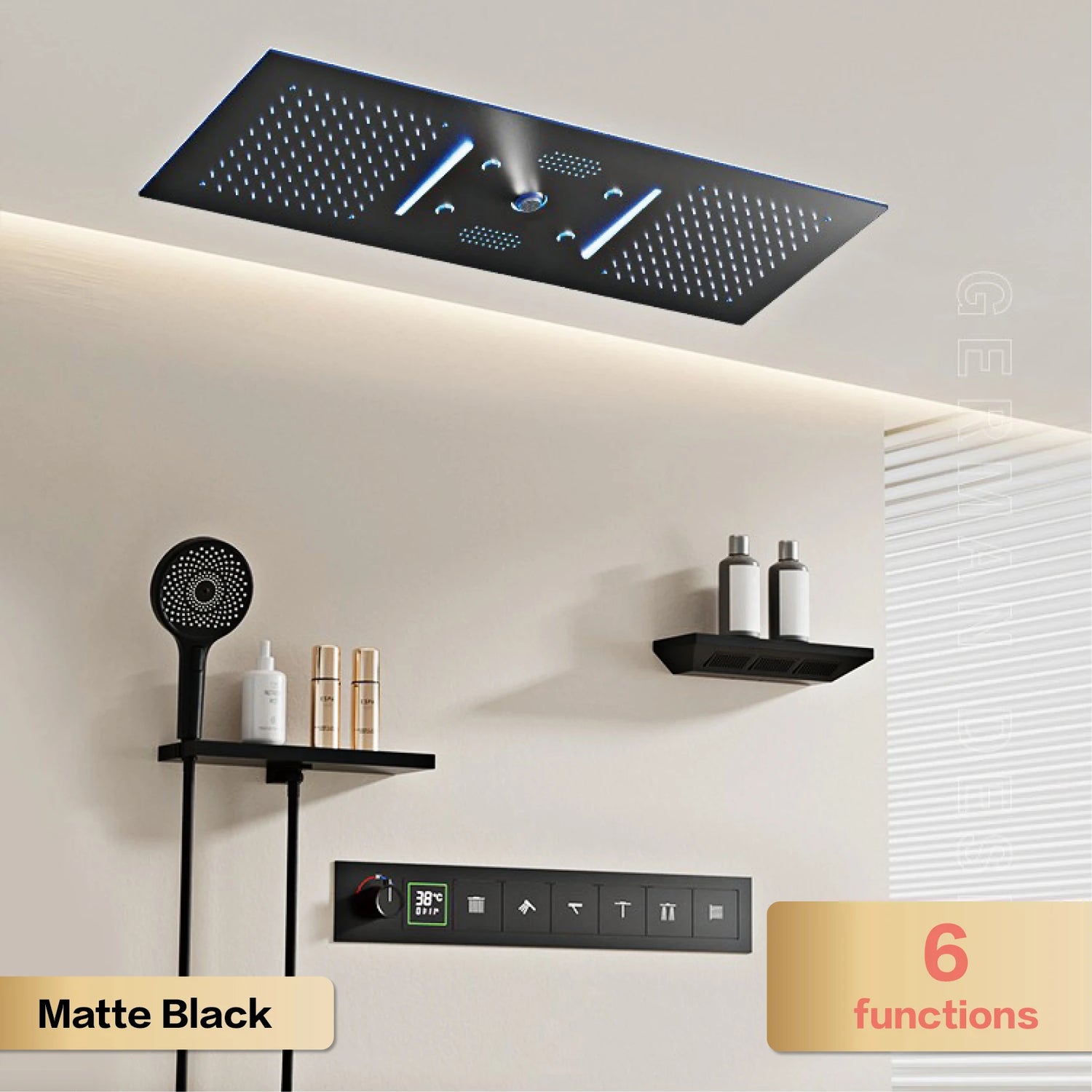AITANA Luxury Brass Gunmetal LED Display Thermostatic Shower System Bathroom Ceiling embedded concealed giant curtain Rainfall - https://mohammadcollection.com