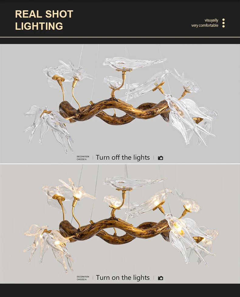 Vintage round bird ceiling chandelier with swallow design by MC THE BLACK DIAMOND, featuring intricate metalwork and elegant lighting.