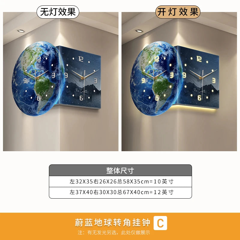 Earth Double Sided Corner Clock LED Wall Clock Modern Design Living Room Decoration Advanced Sense Wall Watch Home Wall Decor - 𝕄𝕮 𝕋𝕙𝕖 𝔹𝕝𝕒𝕔𝕜 𝔻𝕚𝕒𝕞𝕠𝕟𝕕