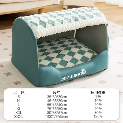 MC THE BLACK DIAMOND winter dog kennel nest with washable, deep-sleep bed mat for medium to large dogs in a cozy pet house.