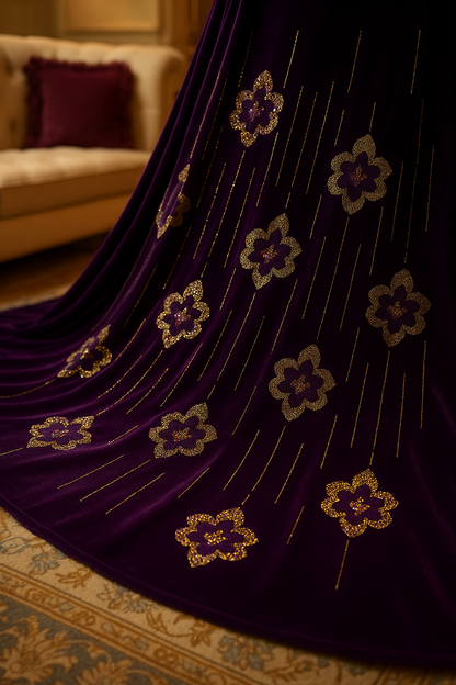"Luxury Velvet Stone-Work Fabric – 4 Royal Colors | Embellished with