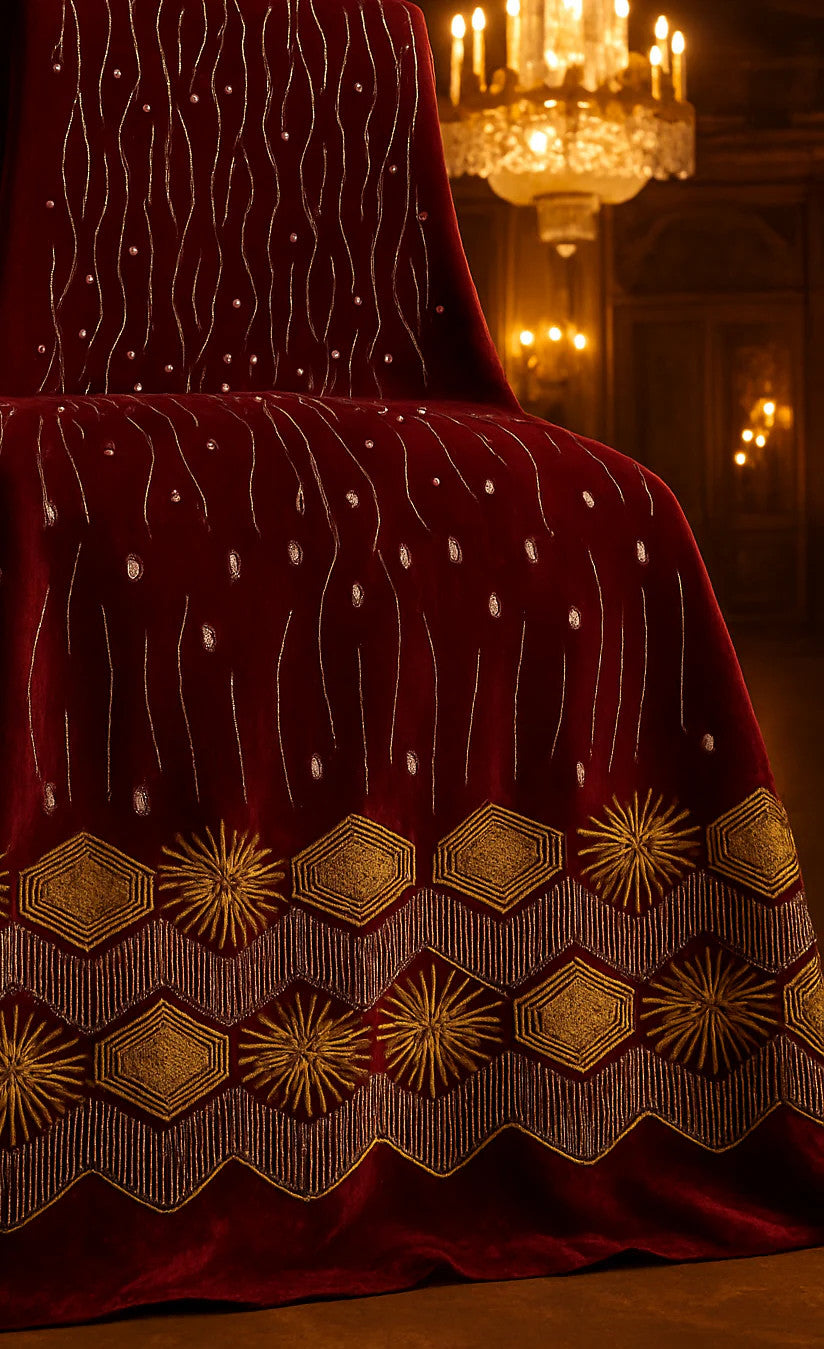 Royal Red Velvet – Gold Embroidered Elegance